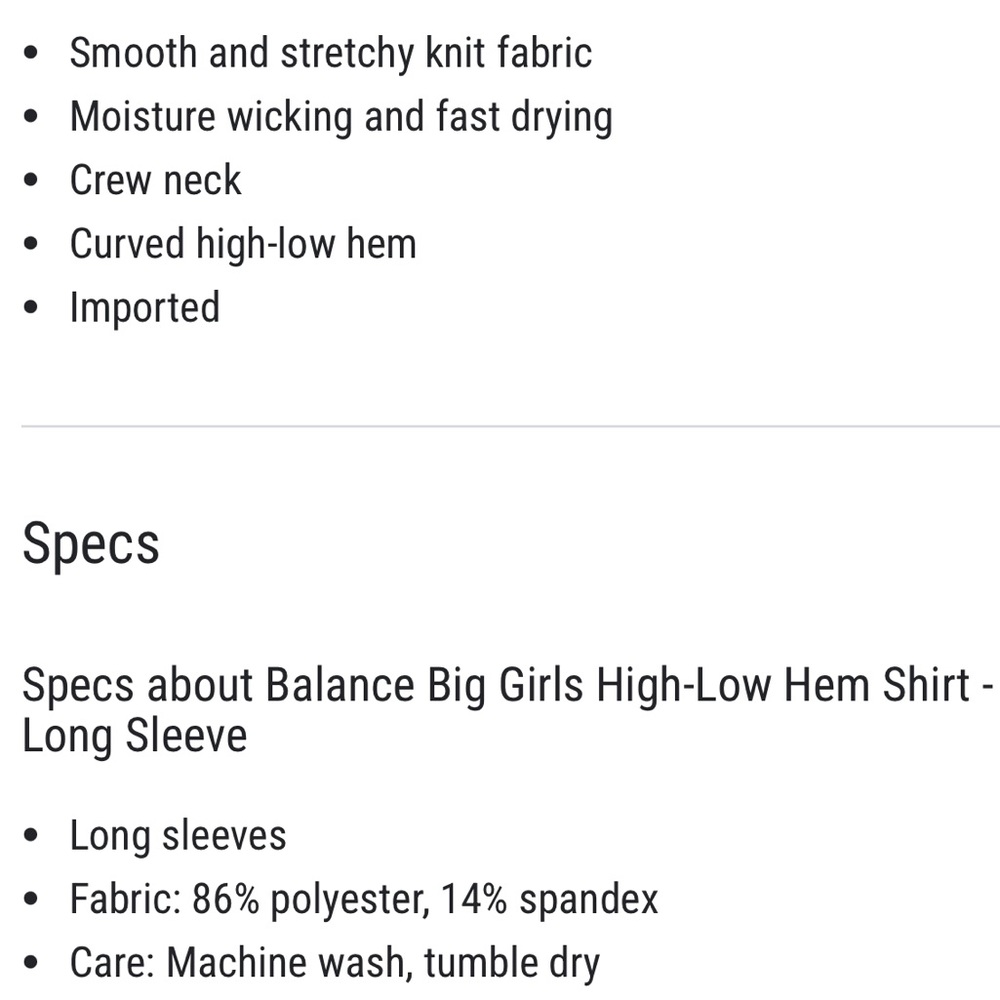 🆕 Girl’s Balance Collection High- Low Hem Long Sleeve Shirt - Picture 3 of 6